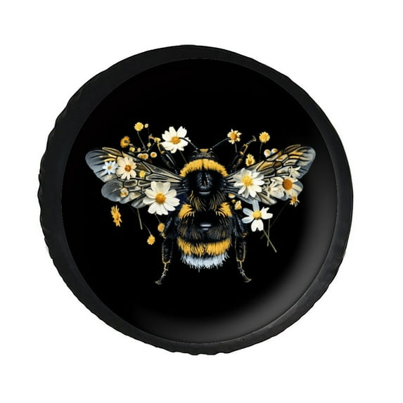 KAKALAD Sunflower And Bee 01 Spare Tire Cover PVC Leather Wheel Protectors Weatherproof Universal Dust-Proof for Trailer Rv SUV Truck Camper Travel Trailer Accessories 14 ” Inch
