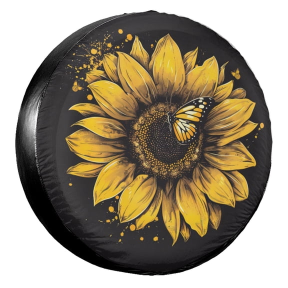 KAKALAD Sunflower Butterflies Spare Tire Cover Wheel Protectors Weatherproof Universal Vehicle Dust-Proof for Trailer Rv SUV Truck Camper Travel Trailer Accessories 14 ” Inch