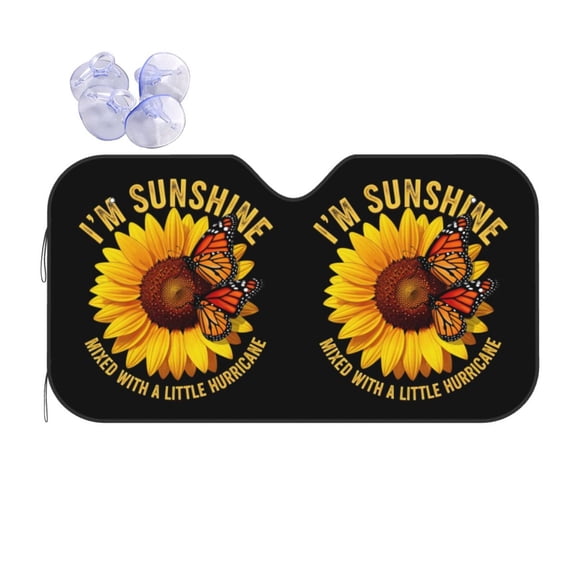 KAKALAD Sunflower Butterfly Yellow Universal Windshield Sunshade Aluminum Folding 51"x 27.5"