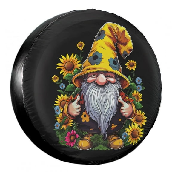 KAKALAD Sunflower Gnome 01 Spare Tire Cover Weatherproof Universal Accessories 14 Inch