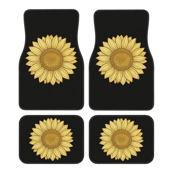 KAKALAD Sunflower Golden 01 Car Floor Mats 4PC Set Carpet Protection, Universal Fit for Car SUV VA & Truck, Vehicle Front & Rear
