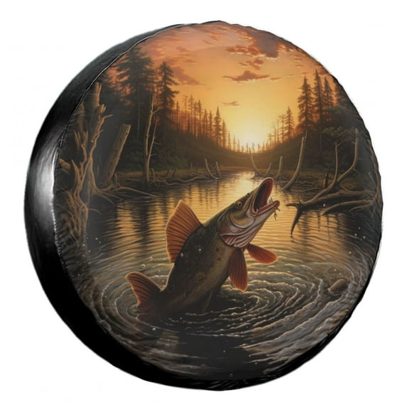 KAKALAD Sunrise Forests Fish Jumping 01 Spare Tire Cover Weatherproof Universal Accessories 17 Inch
