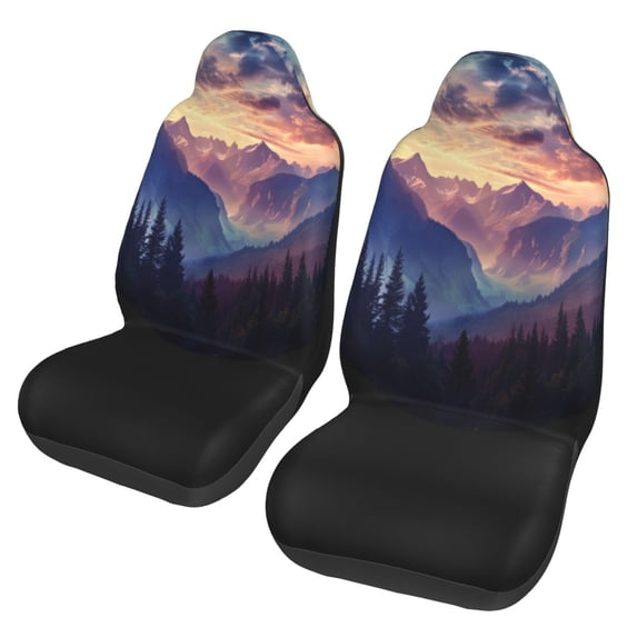KAKALAD Sunset Mountains With Trees Mountain 02 Car Accessories Seat Covers Set Vehicle Seat Covers Universal Front Seats Protector 2 Pcs