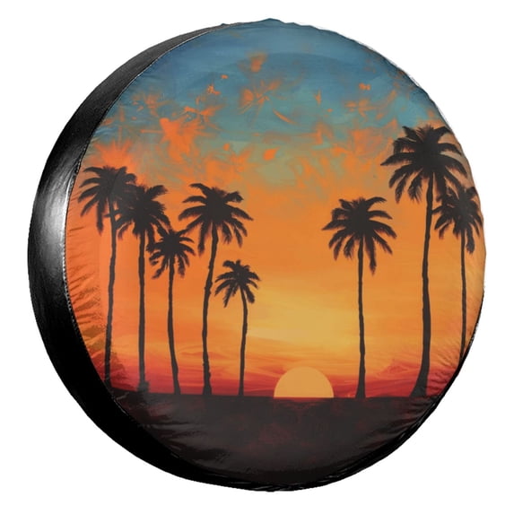 KAKALAD Sunset Palm Trees 08 Spare Tire Cover Universal Vehicle Accessories Buckle Car Tools 16”in