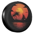 thumbnail image 1 of KAKALAD Sunset And Palm Trees Boat Silhouette 01 Spare Tire Cover Universal Vehicle Accessories Buckle Car Tools 15”in, 1 of 6