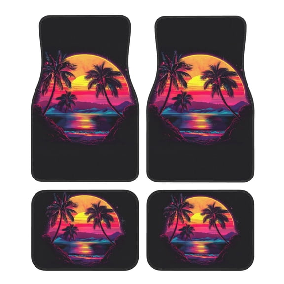 KAKALAD Sunset Tropical Sunsets Beach Landscape Car Floor Mats 4PC Set Carpet Protection, Universal Fit for Car SUV VA & Truck, Vehicle Front & Rear