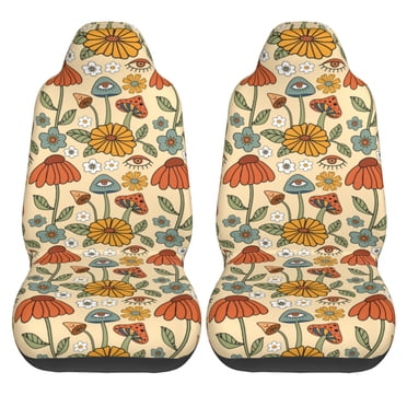 BDK Rose Pattern Car Seat Covers – Front Seats With Headrests – Breathable, Padded, Side-less Design