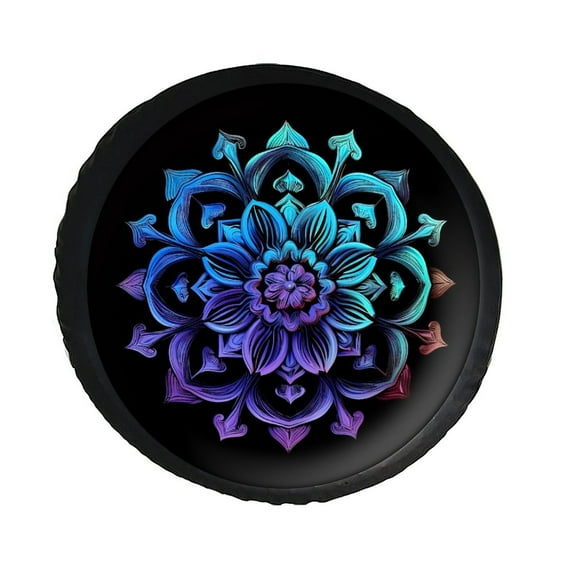 KAKALAD Teal And Purple Mandala 01 Spare Tire Cover PVC Leather Wheel Protectors Weatherproof Universal Dust-Proof for Trailer Rv SUV Truck Camper Travel Trailer Accessories 17 Inch