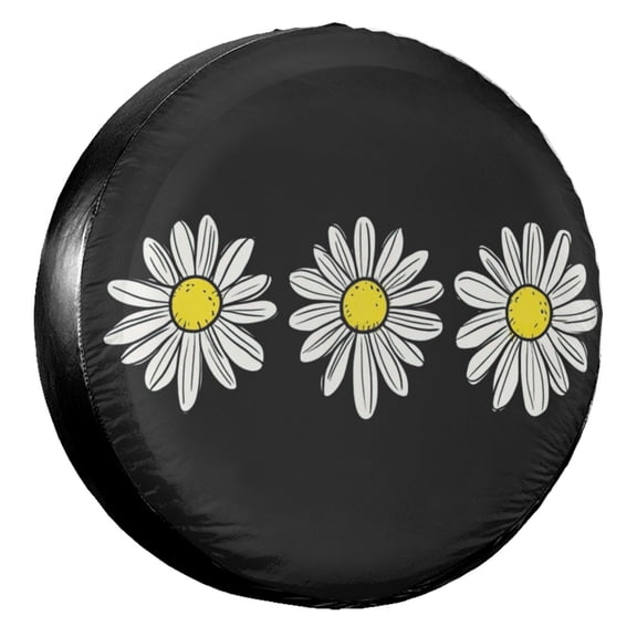 KAKALAD Three White Daisy 01 Tire Cover Universal Durable Waterproof Car Vehicle Tools Accessories Buckle 14” inch