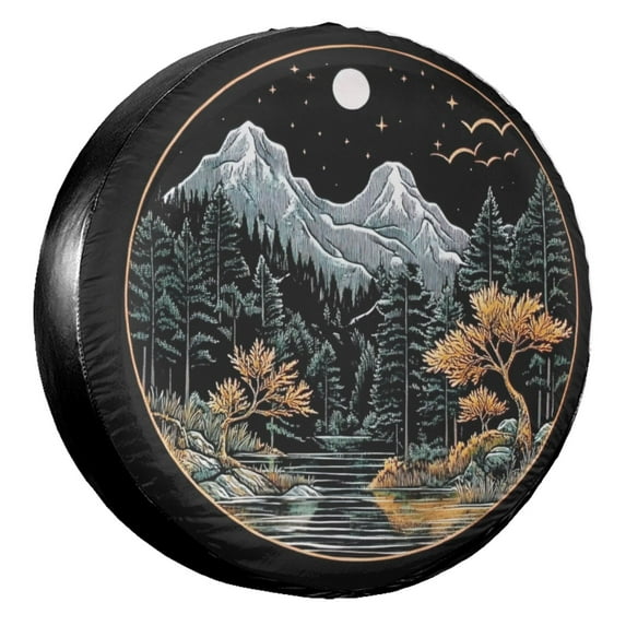 KAKALAD Trees And Mountains 1 Spare Tire Cover Universal Vehicle Accessories Buckle Car Tools 16”in