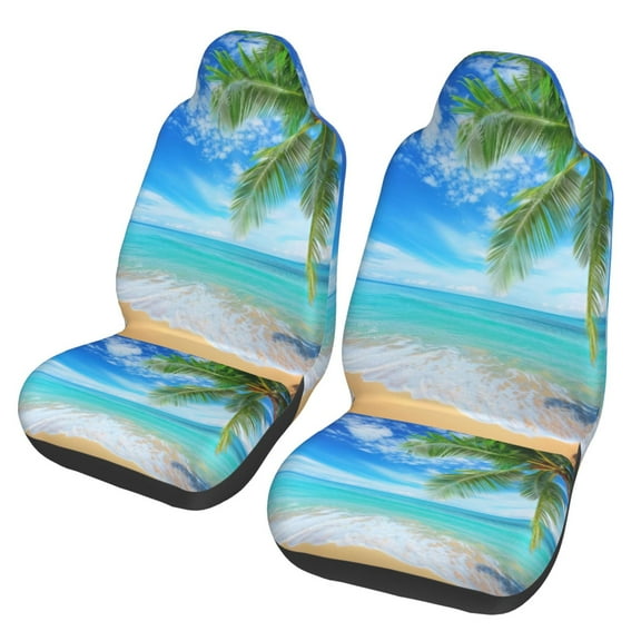 KAKALAD Tropical Beach And Palm Tree 02 Car Accessories Seat Covers Set Vehicle Seat Covers Universal Front Seats Protector 2 Pcs