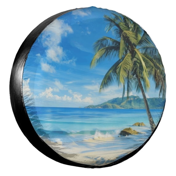 KAKALAD Tropical Beach Ocean Sea Palm Tree 05 Spare Tire Cover Universal Vehicle Accessories Buckle Car Tools 16”in