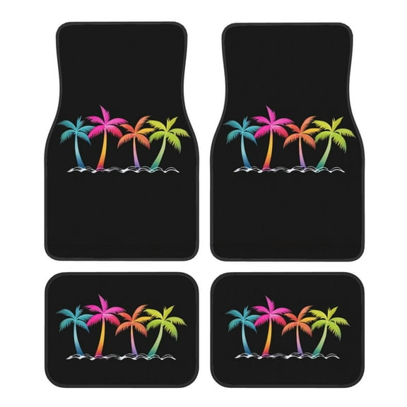 KAKALAD Tropical Palm Trees In Simple Beach Car Floor Mats 4PC Set Carpet Protection, Universal Fit for Car SUV VA & Truck, Vehicle Front & Rear