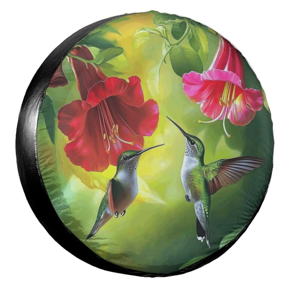 KAKALAD Two Hummingbirds Flower 02 Spare Tire Cover Universal Vehicle Accessories Buckle Car Tools 16”in