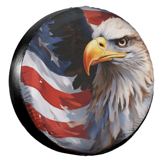 KAKALAD USA Patriotic American Flag Eagle Spare Tire Cover Universal Vehicle Accessories Buckle Car Tools 16”in