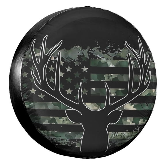 KAKALAD Us Deer Elk Buck Camouflage Hunting Hunter Spare Tire Cover Wheel Protectors Weatherproof Universal Vehicle Dust-Proof for Trailer Rv SUV Truck Camper Travel Trailer Accessories 15 Inch