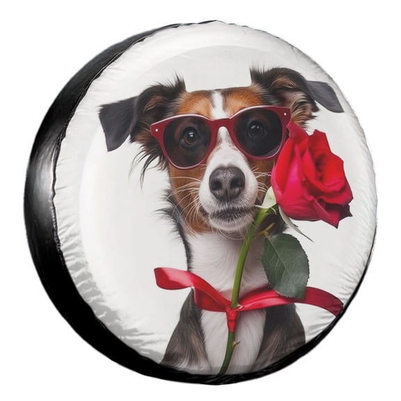 KAKALAD Valentines Dog With A Red Rose In Mouth 03 Spare Tire Cover Weatherproof Universal Vehicle Accessories 14 Inch