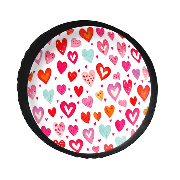 KAKALAD Valentines Pattern with Hearts 01 Spare Tire Cover PVC Leather Universal Vehicle Accessories Buckle Car Tools 14”in