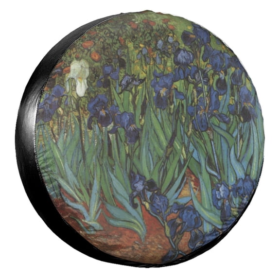 KAKALAD Van Gogh Iris Flower Spare Tire Cover Universal Vehicle Accessories Buckle Car Tools 15”in