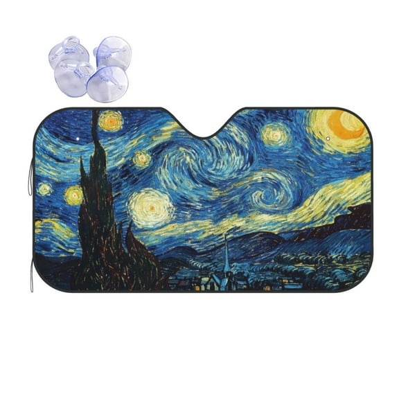 KAKALAD Van Gogh starry sky Universal Windshield Car Sun Shades Accordion Folding Auto Aluminum Sunshade 51"x 27.5"