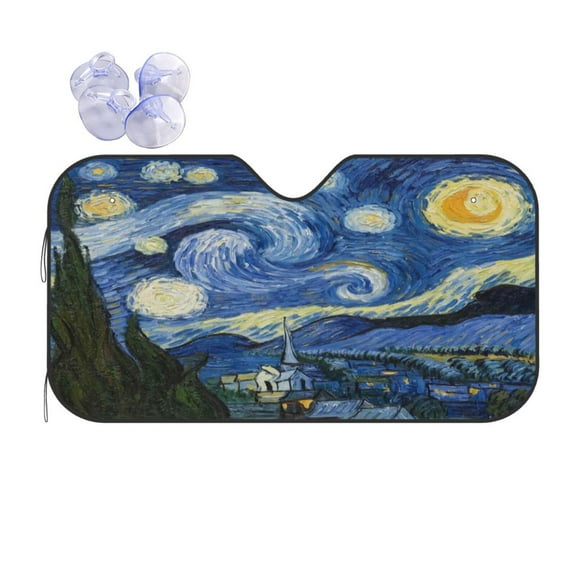 KAKALAD Van Gogh starry sky Universal Windshield Car Sun Shades Accordion Folding Auto Aluminum Sunshade 51"x 27.5"
