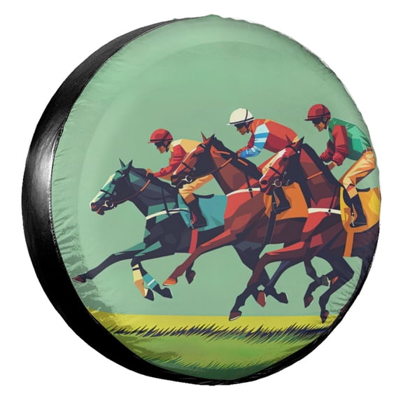 KAKALAD Vibrant Competitive Scene With Jockeys Racing 03 Spare Tire Cover Universal Vehicle Accessories Buckle Car Tools 14”in