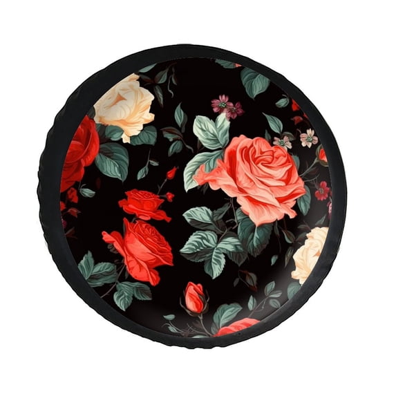 KAKALAD Vintage Floral Pattern 02 Spare Tire Cover PVC Leather Wheel Protectors Weatherproof Universal Dust-Proof for Trailer Rv SUV Truck Camper Travel Trailer Accessories 16 ” Inch