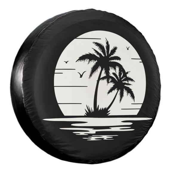 KAKALAD Vintage tropical summer palm trees sunset Spare Tire Cover Weatherproof Universal Vehicle Accessories 16 Inch