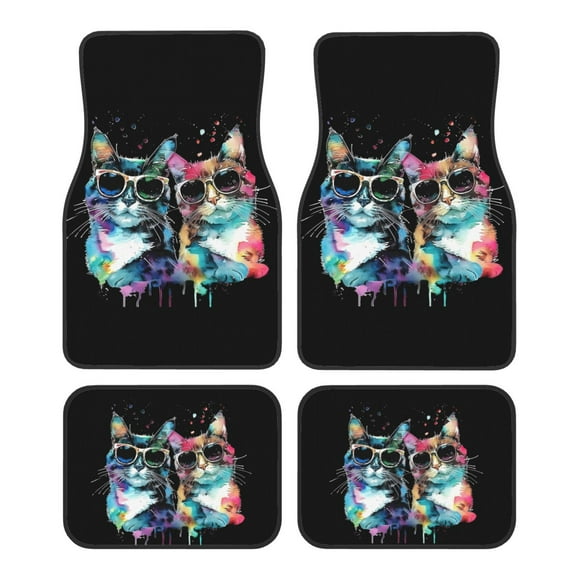 KAKALAD Watercolor Cat 01 Car Floor Mats 4PC Set Carpet Protection, Universal Fit for Car SUV VA & Truck, Vehicle Front & Rear