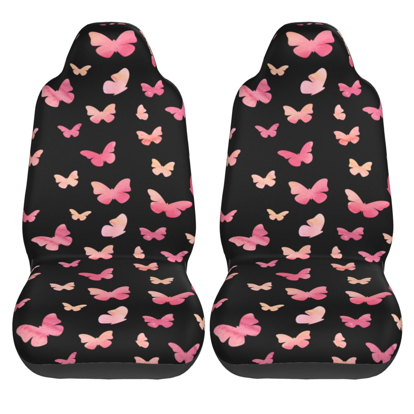 KAKALAD Watercolor Pink Butterfly Car Seat Covers Set Vehicle Front