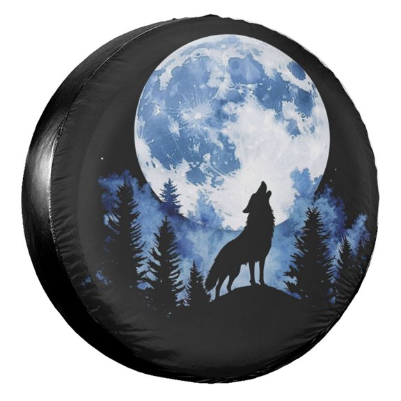 KAKALAD Watercolor Winter Wolf Moon Tire Cover Universal Durable Waterproof Car Vehicle Tools Accessories Buckle 14” inch