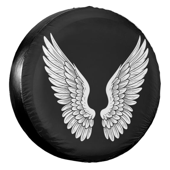 KAKALAD White Wings Spare Tire Cover Universal Vehicle Accessories Buckle Car Tools 16”in