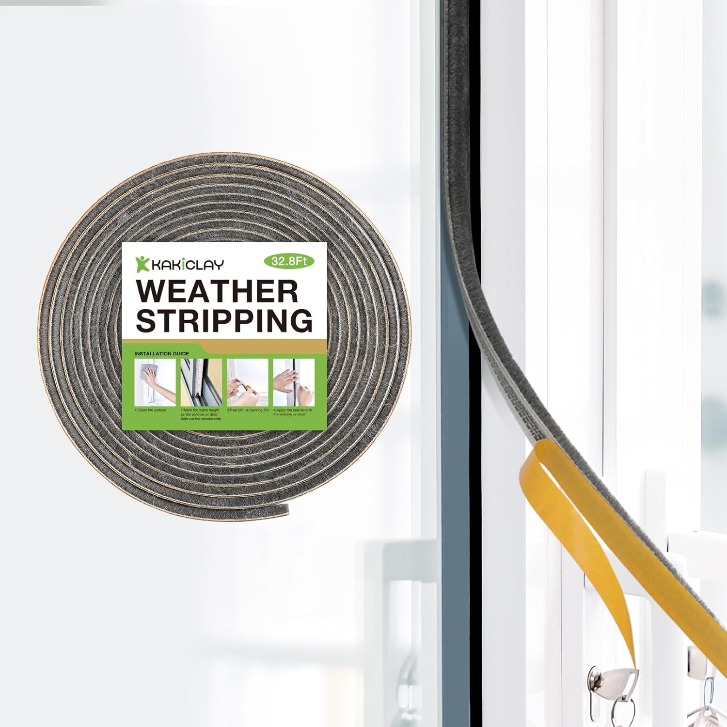 fowong Weather Stripping Door Seal, Self Adhesive Brush Weatherstripping  for Windows and Doors Frame, Windproof, Dustproof, Soundproof, 11/32 inch x