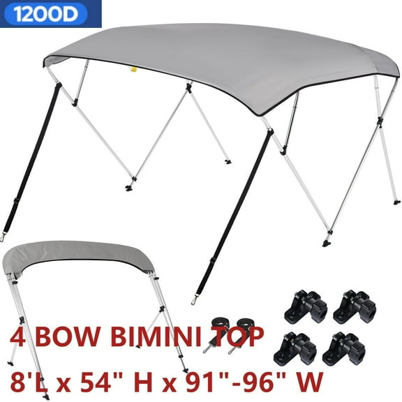 KAKIT 3 4 Bow Bimini Tops for Boats 1200D Oxford Boat Canopy Includes Storage Boot Easy Install Zipper Closure, with 1 Inch Aluminum Frame, 4 Bow 8'L x 54" H x 91"-96" W