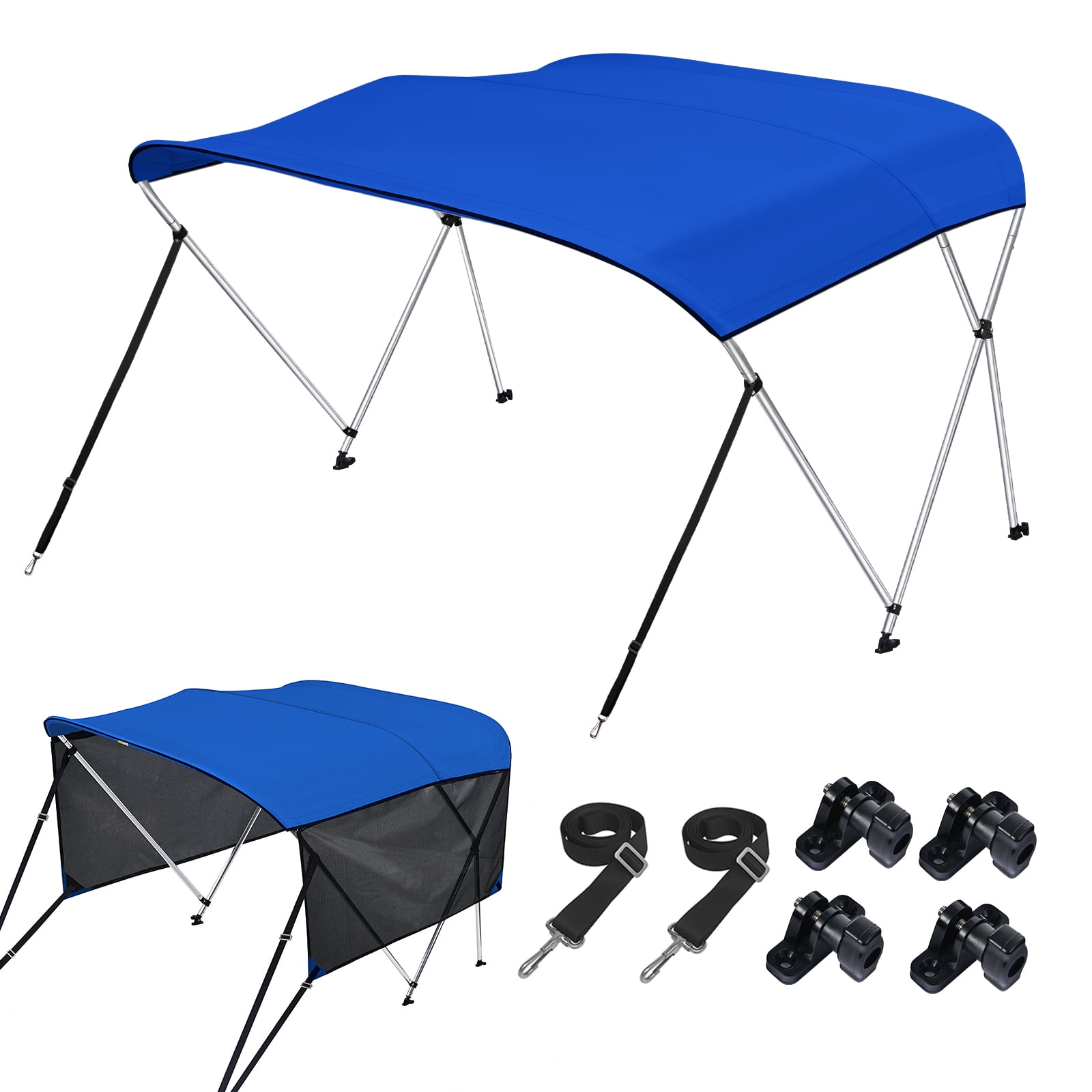KAKIT 3 4 Bow Bimini Tops with Mesh Sidewalls Support Poles for Boats