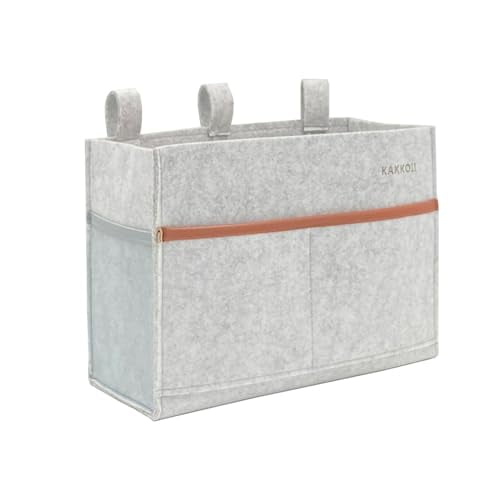 TEVIROOM KAKKOII Bedside Caddy, Felt Bedside Storage Organizer, Hanging Storage Bag, Chair Organizer Caddy, Remote, Magazine, Drink Bottle Holder for Hospital, Dorm Bed, Baby Stuff, Office (Light Grey Small)