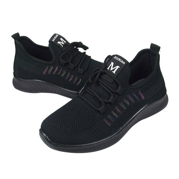 KAKOWELY 1 Pair Black Leisure Mesh Shoes Breathable Anti-slip for Women Running and Daily Walking