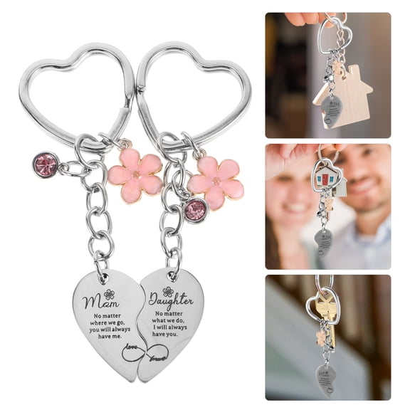 KAKOWELY 1 Pair Heart Shaped Multi Color Stainless Steel Keychain for Car Keys Stylish Accessory