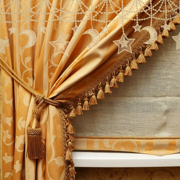 KAKOWELY 1 Piece Golden Polyester Lace Trim Star Moon Embroidery For Diy Projects