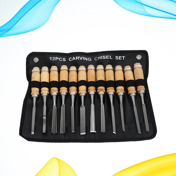 KAKOWELY Woodworking Hand Tools Black Carbon Steel Wood 1 Set 12 Pcs 8.3X0.8X0.8in