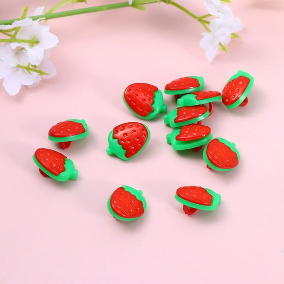 KAKOWELY 100pcs Unique Strawberry Buttons for Hand Sewing Accessories Red Plastic Buttons for Shoes