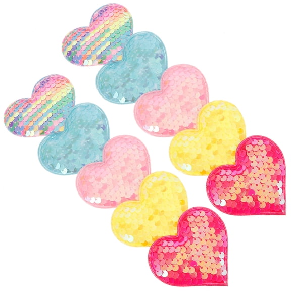 KAKOWELY DIY Heart Patches Rainbow Green Fabric 10Pcs 2.55X2.36X0.39in
