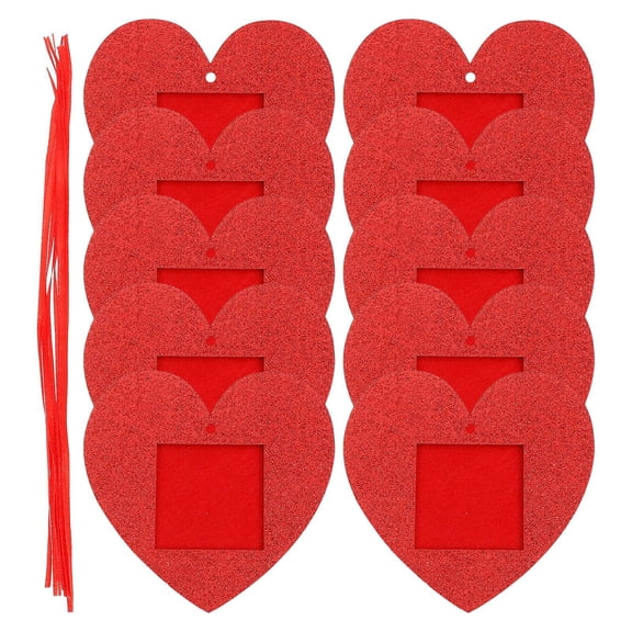 KAKOWELY 10Pcs Heart Shape Valentines Day Photo Frame with Red Felt and Paper