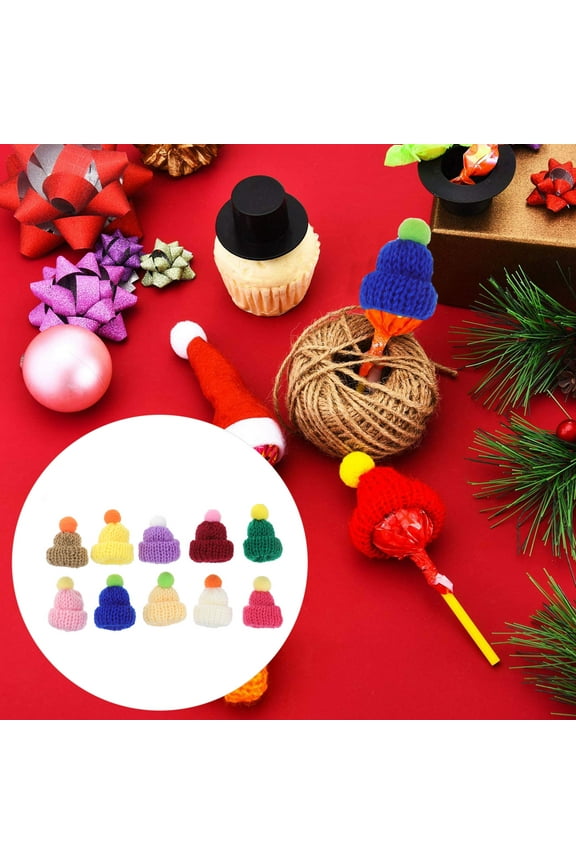 10Pcs Mini Wool Knitted Hat Round Top Plush Plastic For Craft Enthusiasts And Decorators