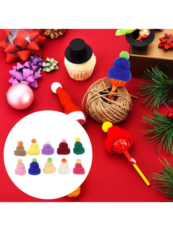 10-Pack Mini Wool Knit Hats with Round Top Plush for Crafting, Projects, and Home Decoration