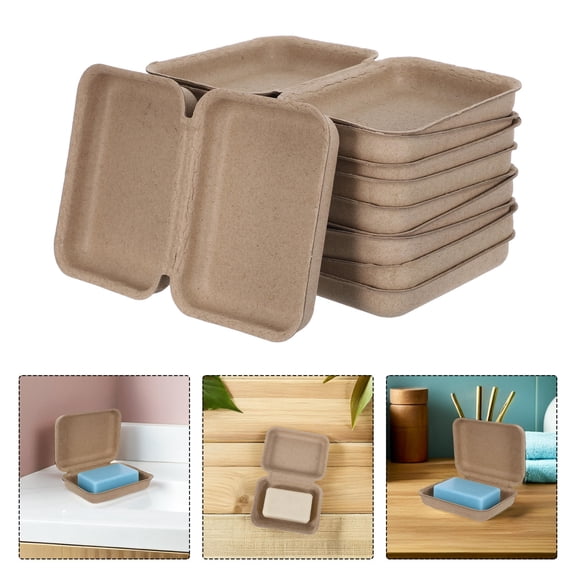 KAKOWELY 10pcs Biodegradable Paper Pulp Soap Box Minimalist Brown Holder
