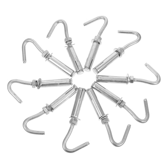 KAKOWELY 10Pcs Plated Silver Expansion Bolt Hooks for Ceiling and Wall Hanging Robust and Practical