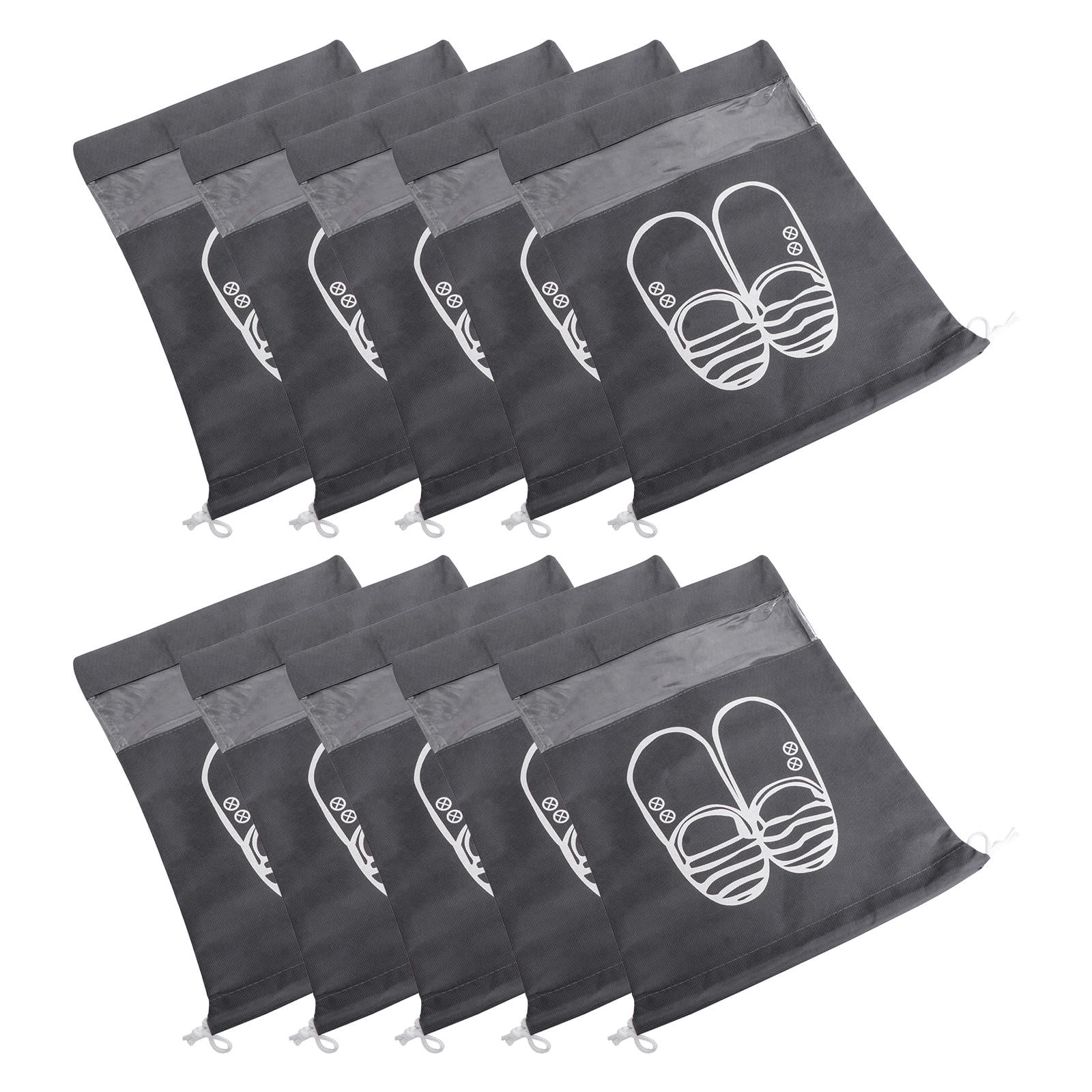 KAKOWELY 10Pcs Travel Shoe Bags Non-woven Dark Grey Round Top with Drawstring for Luggage Essentials 17.1x12.6in