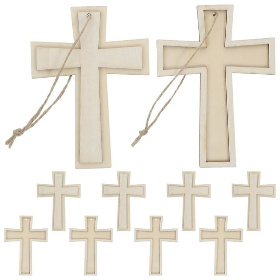 KAKOWELY 12Pcs Cross Ornament for Diy Wooden Pendant Unfinished Wood Cutouts Crafts Light Yellow Boxwood 12.7X9.2X0.5In