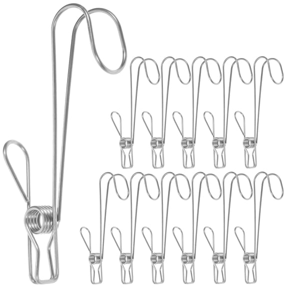 KAKOWELY 12Pcs Stainless Steel Clothesline Pins Clamping Utility Hooks for Office Use